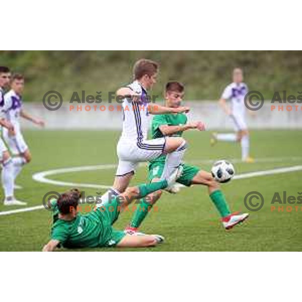 action during Slovenian U-17 league football match between Olimpija and Maribor in Ljubljana, Slovenia on October 17, 2018