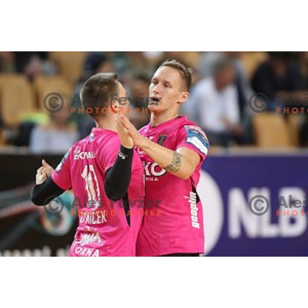 Tilen Kodrin in action during 1.NLB leasing League handball match between Koper and Celje Pivovarna Lasko in Koper, Slovenia on October 17, 2018