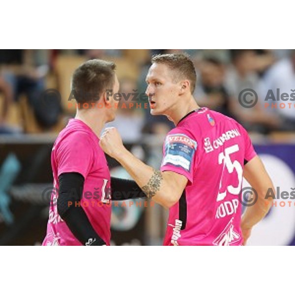 Tilen Kodrin in action during 1.NLB leasing League handball match between Koper and Celje Pivovarna Lasko in Koper, Slovenia on October 17, 2018