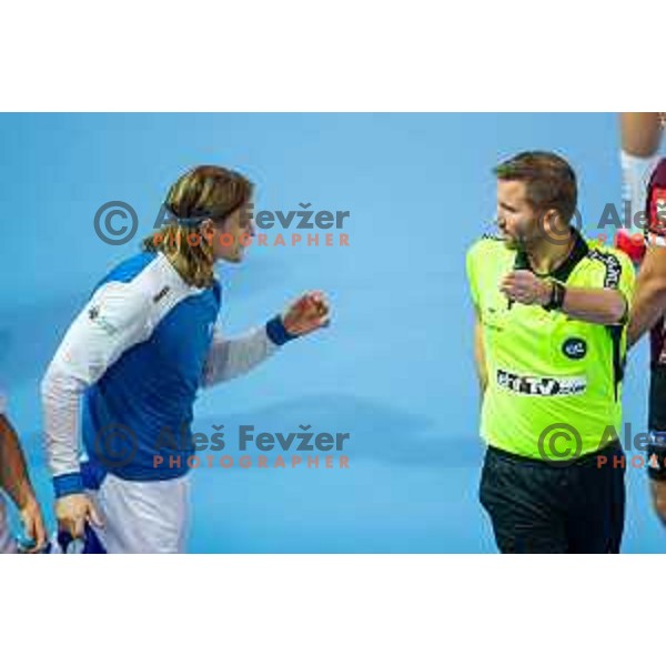 in action during handball match between Slovenia and Latvia, Round 1 of European Championship 2020 qualifier, played in Lukna, Maribor, Slovenia on October 24, 2018