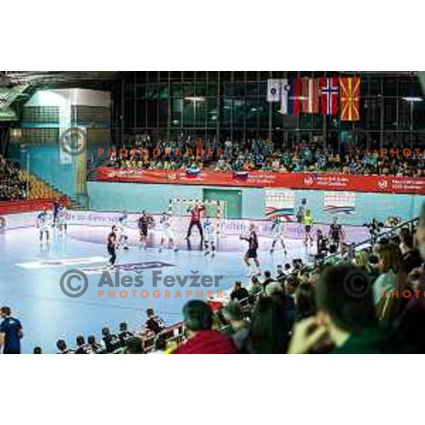 in action during handball match between Slovenia and Latvia, Round 1 of European Championship 2020 qualifier, played in Lukna, Maribor, Slovenia on October 24, 2018