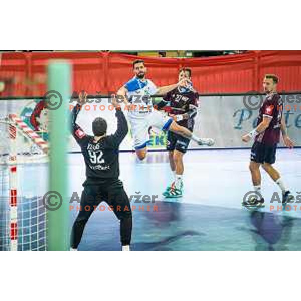 in action during handball match between Slovenia and Latvia, Round 1 of European Championship 2020 qualifier, played in Lukna, Maribor, Slovenia on October 24, 2018