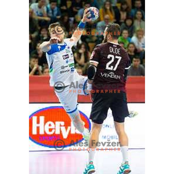in action during handball match between Slovenia and Latvia, Round 1 of European Championship 2020 qualifier, played in Lukna, Maribor, Slovenia on October 24, 2018
