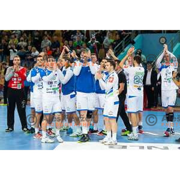 in action during handball match between Slovenia and Latvia, Round 1 of European Championship 2020 qualifier, played in Lukna, Maribor, Slovenia on October 24, 2018