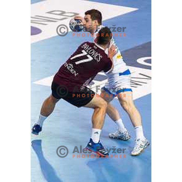 in action during handball match between Slovenia and Latvia, Round 1 of European Championship 2020 qualifier, played in Lukna, Maribor, Slovenia on October 24, 2018