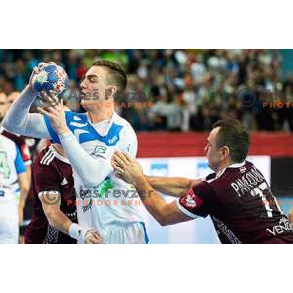 Nik Henigman in action during handball match between Slovenia and Latvia, Round 1 of European Championship 2020 qualifier, played in Lukna, Maribor, Slovenia on October 24, 2018