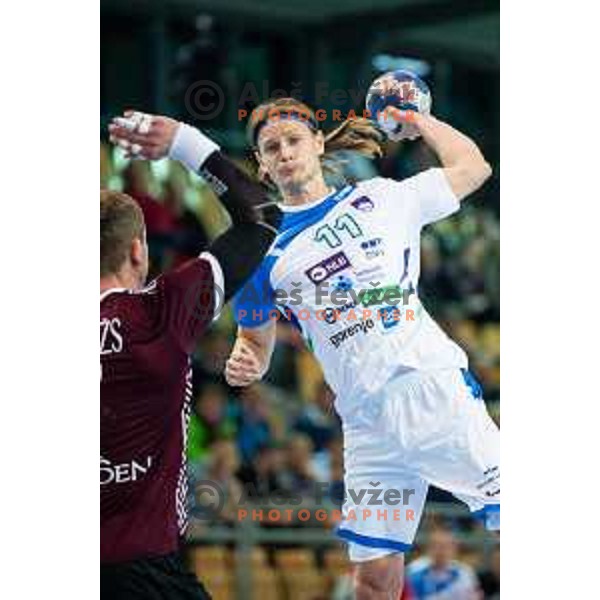 Jure Dolenc in action during handball match between Slovenia and Latvia, Round 1 of European Championship 2020 qualifier, played in Lukna, Maribor, Slovenia on October 24, 2018