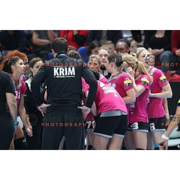 in action during Women\'s EHF Champions League match between Krim Mercator (SLO) and Podravka Vegeta (CRO) in Kodeljevo Hall, Ljubljana on November 3, 2018