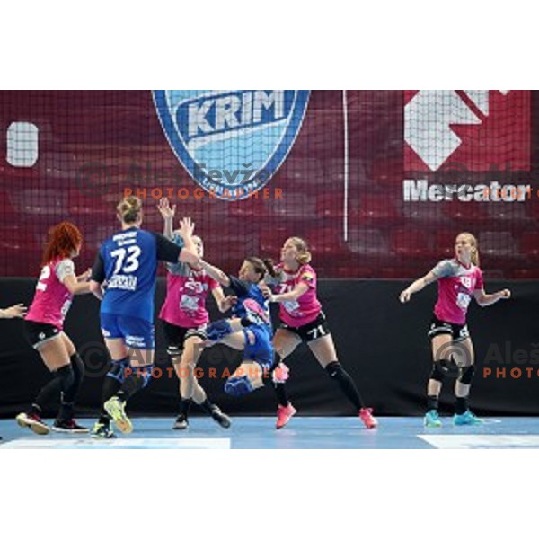 in action during Women\'s EHF Champions League match between Krim Mercator (SLO) and Podravka Vegeta (CRO) in Kodeljevo Hall, Ljubljana on November 3, 2018