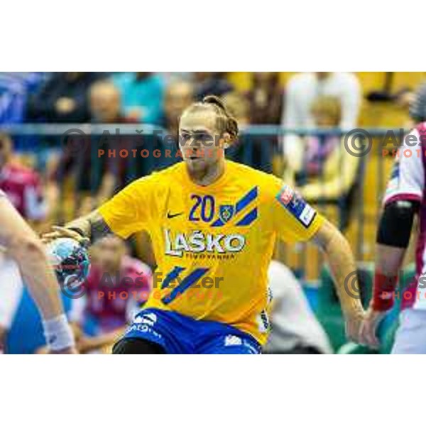 William Accambray in action during handball match between Celje PL and HC Motor Zaporozhye, Velux EHF Champions League 2018/19, played in Zlatorog Arena, Celje, Slovenia on November 4, 2018