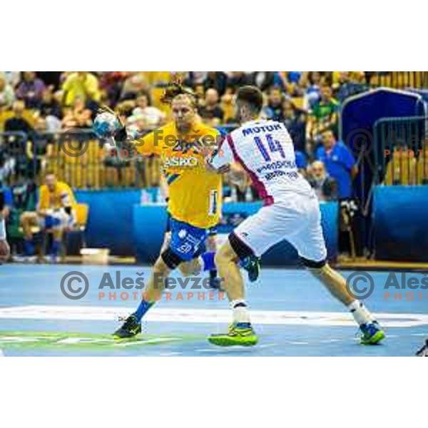 William Accambray in action during handball match between Celje PL and HC Motor Zaporozhye, Velux EHF Champions League 2018/19, played in Zlatorog Arena, Celje, Slovenia on November 4, 2018