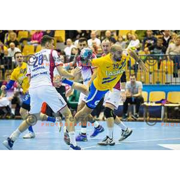 in action during handball match between Celje PL and HC Motor Zaporozhye, Velux EHF Champions League 2018/19, played in Zlatorog Arena, Celje, Slovenia on November 4, 2018