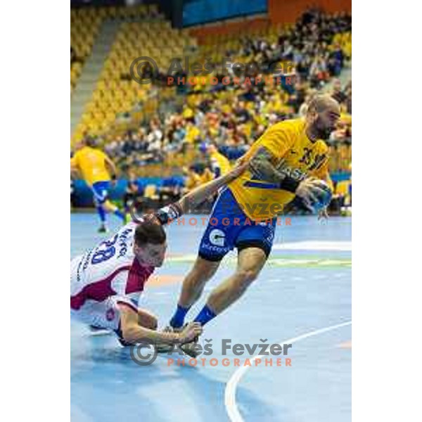 in action during handball match between Celje PL and HC Motor Zaporozhye, Velux EHF Champions League 2018/19, played in Zlatorog Arena, Celje, Slovenia on November 4, 2018