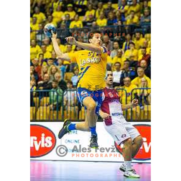 in action during handball match between Celje PL and HC Motor Zaporozhye, Velux EHF Champions League 2018/19, played in Zlatorog Arena, Celje, Slovenia on November 4, 2018