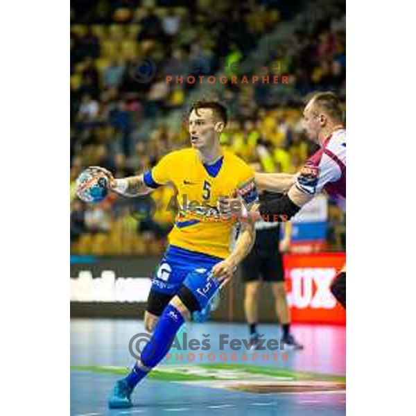 in action during handball match between Celje PL and HC Motor Zaporozhye, Velux EHF Champions League 2018/19, played in Zlatorog Arena, Celje, Slovenia on November 4, 2018