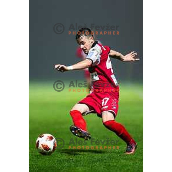 Francesco Tahiraj in action during soccer match between Aluminij and Mura, Round 15 of PLTS 2018/19, played in Sportni park Kidricevo, Slovenia on November 4, 2018