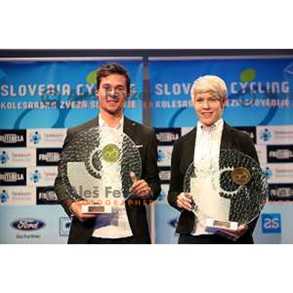 Primoz Roglic and Monika Hrastnik at Evening of Cycling Stars with awards for best Slovenian cyclists in 2018 season at Ljubljana Castle, Slovenia on November 6, 2018