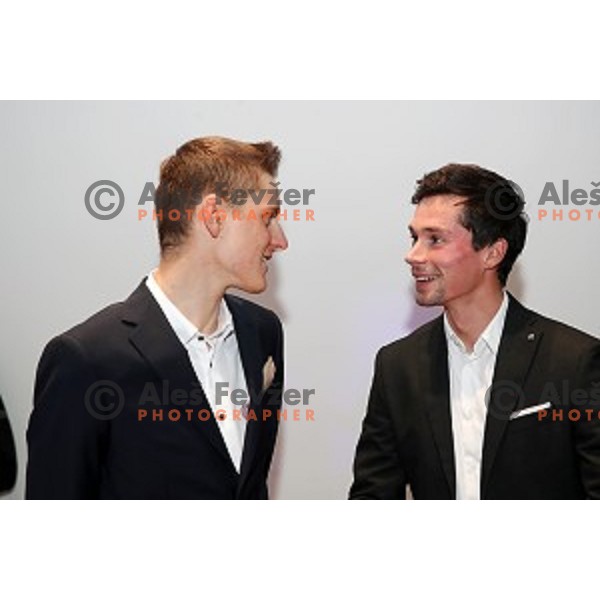 Matej Mohoric and Primoz Roglic at Evening of Cycling Stars with awards for best Slovenian cyclists in 2018 season at Ljubljana Castle, Slovenia on November 6, 2018