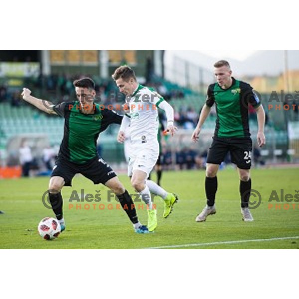 Klemen Bolha, Stefan Savic in action during Prva liga Telekom Slovenije football match between Rudar and Olimpija, Velenje Slovenia on November 11, 2018