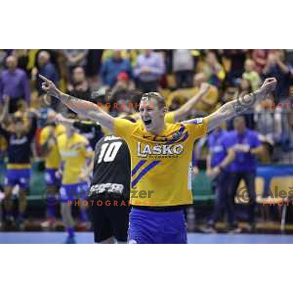 Tilen Kodrin in action during handball match between Celje Pivovarna Lasko (SLO) and Zagreb (CRO) in Velux EHF Champions League 2018/19, played in Zlatorog Arena, Celje, Slovenia on November 18, 2018