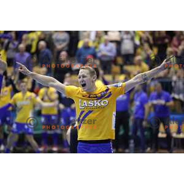 Tilen Kodrin in action during handball match between Celje Pivovarna Lasko (SLO) and Zagreb (CRO) in Velux EHF Champions League 2018/19, played in Zlatorog Arena, Celje, Slovenia on November 18, 2018
