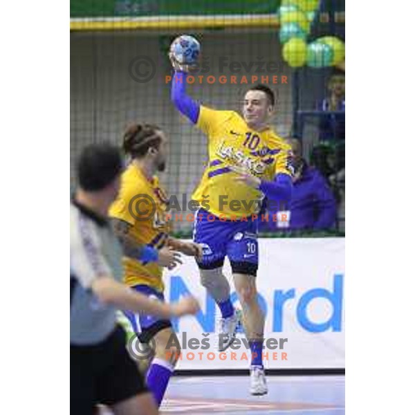 Rok Ovnicek in action during handball match between Celje Pivovarna Lasko (SLO) and Zagreb (CRO) in Velux EHF Champions League 2018/19, played in Zlatorog Arena, Celje, Slovenia on November 18, 2018