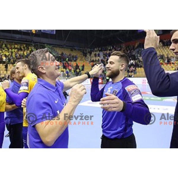 Ales Anzic and Aljaz Panjtar during handball match between Celje Pivovarna Lasko (SLO) and Zagreb (CRO) in Velux EHF Champions League 2018/19, played in Zlatorog Arena, Celje, Slovenia on November 18, 2018