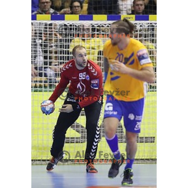 Urh Kastelic in action during handball match between Celje Pivovarna Lasko (SLO) and Zagreb (CRO) in Velux EHF Champions League 2018/19, played in Zlatorog Arena, Celje, Slovenia on November 18, 2018
