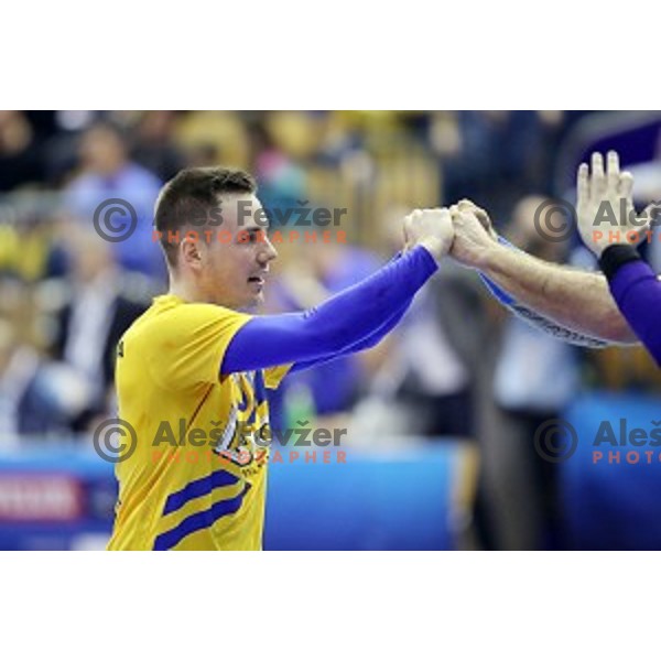 Rok Ovnicek in action during handball match between Celje Pivovarna Lasko (SLO) and Zagreb (CRO) in Velux EHF Champions League 2018/19, played in Zlatorog Arena, Celje, Slovenia on November 18, 2018