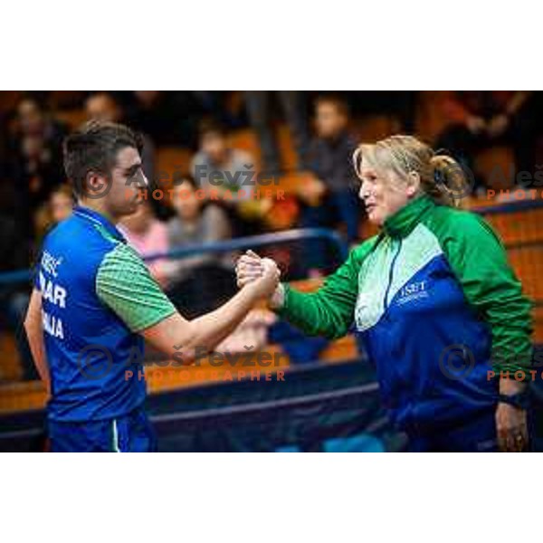 Jorgic Darko and Andreja Ojstersek Urh, head coach of Slovenia in action during table tennis European Championship 2019 qualifier match between Slovenia and Romania, played in Sports venue Osnovna sola 3, Murska Sobota, Slovenia on November 20, 2018