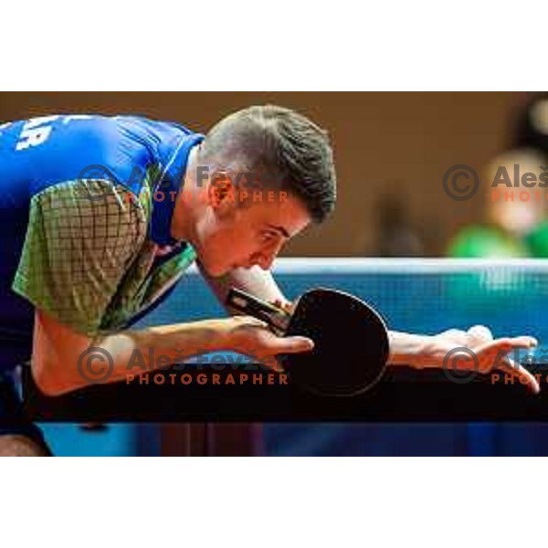Deni Kozul of Slovenia in action during table tennis European Championship 2019 qualifier match between Slovenia and Romania, played in Sports venue Osnovna sola 3, Murska Sobota, Slovenia on November 20, 2018