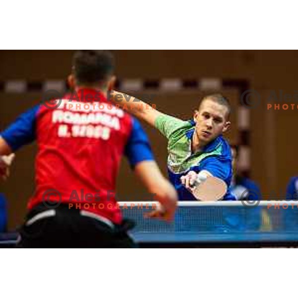 Jan Zibrat of Slovenia in action during table tennis European Championship 2019 qualifier match between Slovenia and Romania, played in Sports venue Osnovna sola 3, Murska Sobota, Slovenia on November 20, 2018