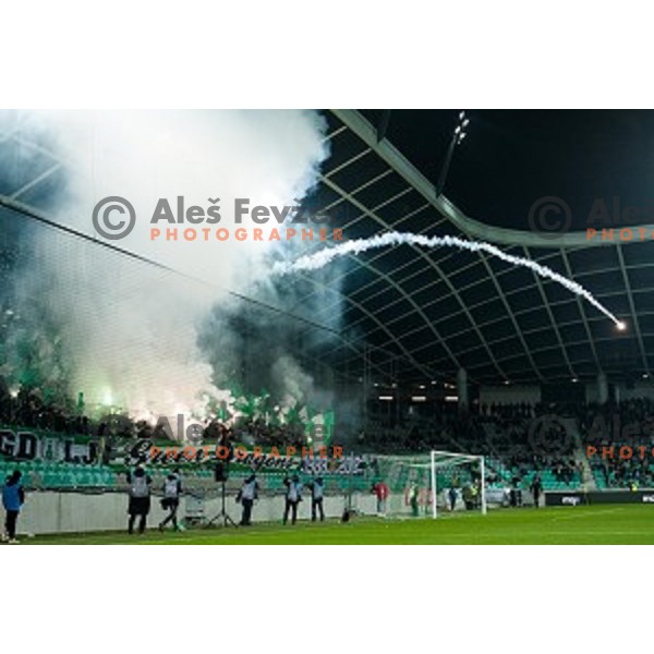 Green Dragons in action during Prva liga Telekom Slovenije football match between Olimpija and Mura in Arena Stozice, Ljubljana, Slovenia on November 23, 2018