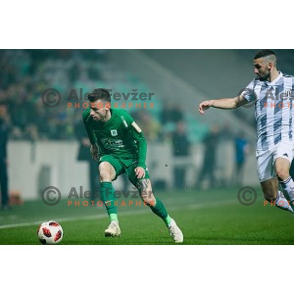 Asmir Suljic, Nino Kouter in action during Prva liga Telekom Slovenije football match between Olimpija and Mura in Arena Stozice, Ljubljana, Slovenia on November 23, 2018