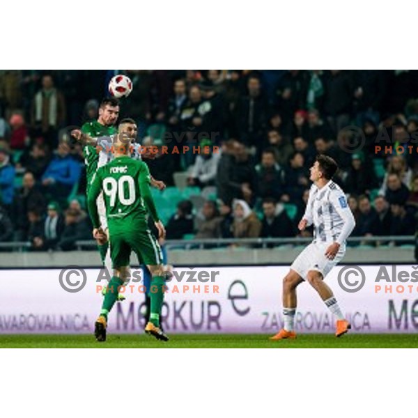 Dino Stiglec, Nino Kouter in action during Prva liga Telekom Slovenije football match between Olimpija and Mura in Arena Stozice, Ljubljana, Slovenia on November 23, 2018