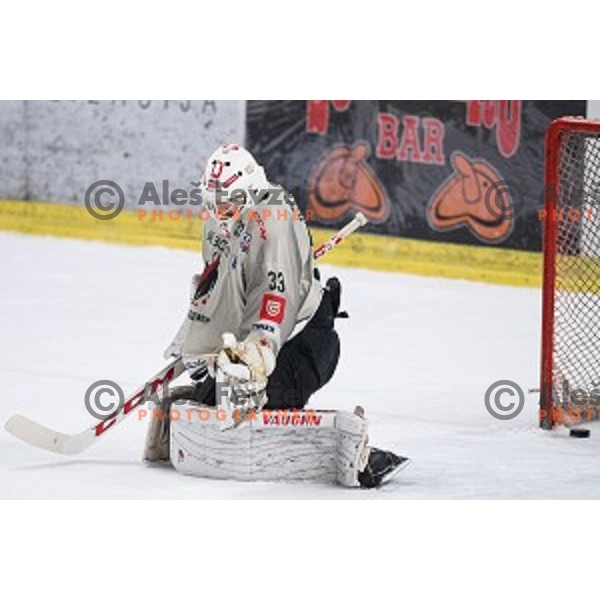 Clarke Saunders in action during Alps league ice hockey match between HK SZ Olimpija and Jesenice , Tivoli hall, Ljubljana, Slovenia on November 25, 2018