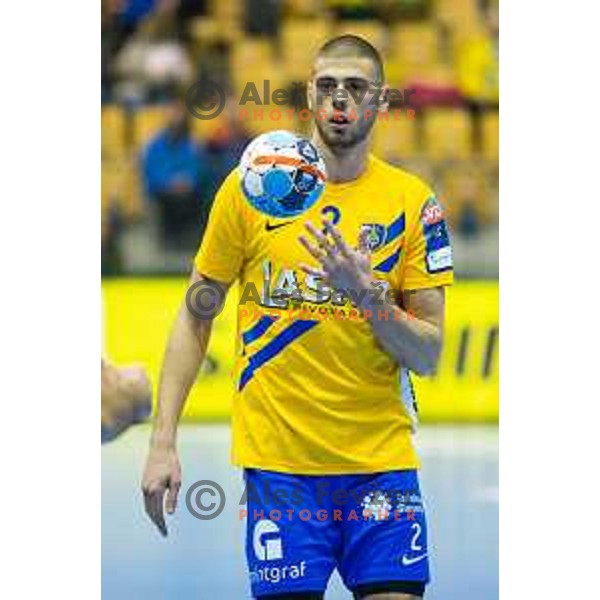 Branko Vujovic in action during handball match between Celje PL and Nantes, Velux EHF Champions League 2018/19, played in Zlatorog Arena, Celje, Slovenia on December 2, 2018