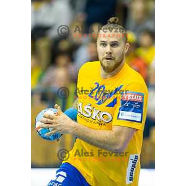 William Accambray in action during handball match between Celje PL and Nantes, Velux EHF Champions League 2018/19, played in Zlatorog Arena, Celje, Slovenia on December 2, 2018