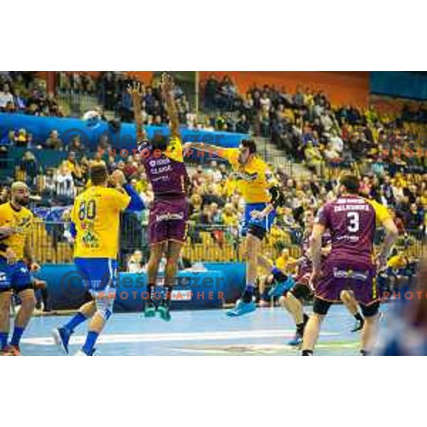 Drasko Nenadic in action during handball match between Celje PL and Nantes, Velux EHF Champions League 2018/19, played in Zlatorog Arena, Celje, Slovenia on December 2, 2018