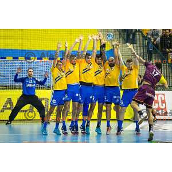 Branko Vujovic, Igor Anic in action during handball match between Celje PL and Nantes, Velux EHF Champions League 2018/19, played in Zlatorog Arena, Celje, Slovenia on December 2, 2018