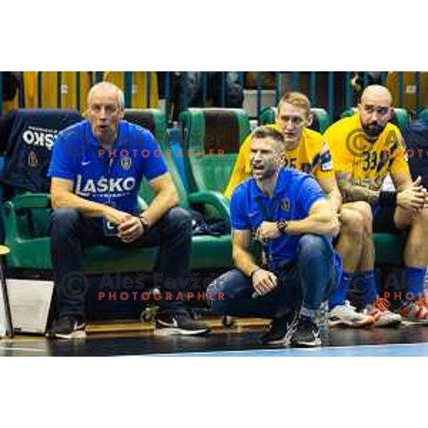 Tomaz Ocvirk, head coach of Celje PL in action during handball match between Celje PL and Nantes, Velux EHF Champions League 2018/19, played in Zlatorog Arena, Celje, Slovenia on December 2, 2018