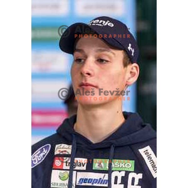 Domen Prevc of Slovenia ski jumping team during press conference in Lasko, Slovenia on December 4, 2018