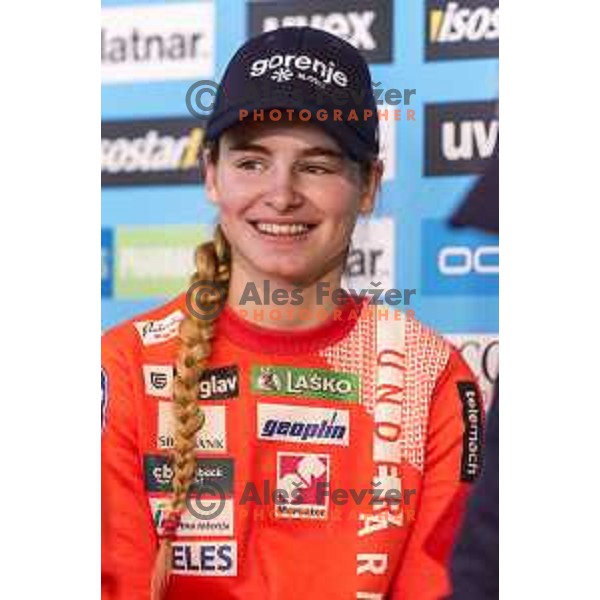 Nika Kriznar of Slovenia ski jumping team during press conference in Lasko, Slovenia on December 4, 2018