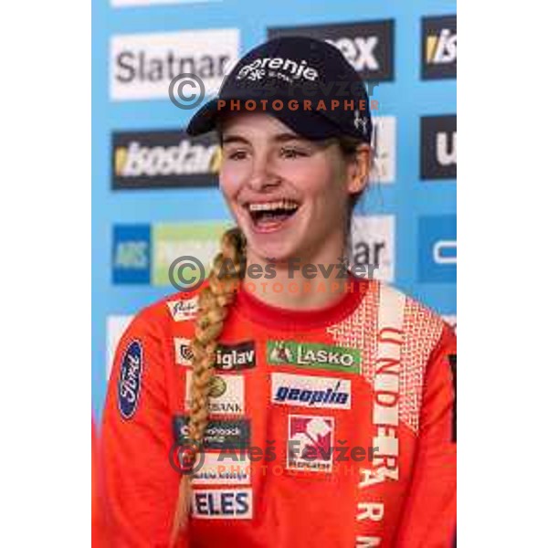 Nika Kriznar of Slovenia ski jumping team during press conference in Lasko, Slovenia on December 4, 2018
