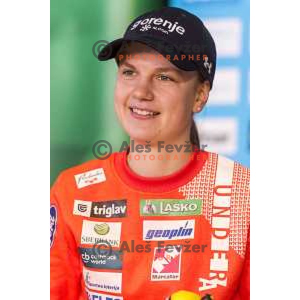 Ema Klinec of Slovenia ski jumping team during press conference in Lasko, Slovenia on December 4, 2018