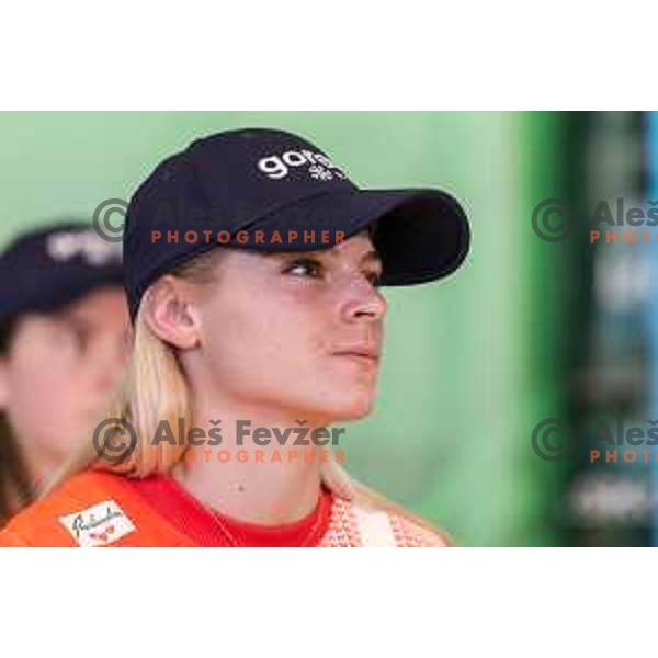 Spela Rogelj of Slovenia ski jumping team during press conference in Lasko, Slovenia on December 4, 2018
