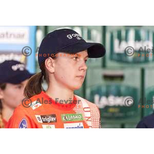 Ema Klinec of Slovenia ski jumping team during press conference in Lasko, Slovenia on December 4, 2018