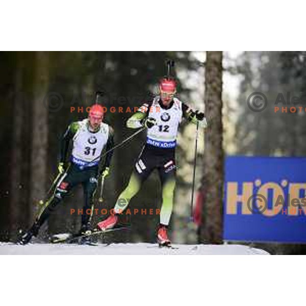Klemen Bauer (SLO) during Men\'s 20 km Individual at Pokljuka World Cup Biathlon race, Slovenia on December 6, 2018