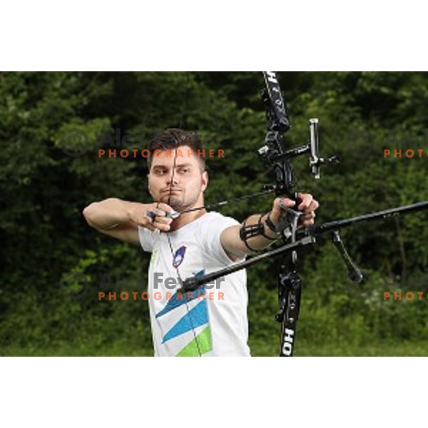Rok Bizjak of Slovenia Archery Team during practice session in Ljubljana on June 9, 2018