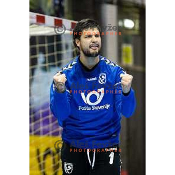 Marin Durica celebrating during handball match between Maribor Branik and Celje PL, Round 14 of 1.NLB league, played in Dvorana Tabor, Maribor, Slovenia on December 16, 2018